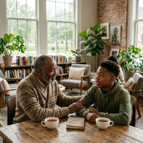 Elder mentoring student in inspiring discussion